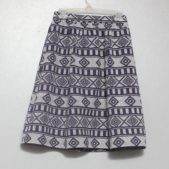 Halogen Nordstrom blue white Aztec print embroidered midi skirt - Picture 1 of 7